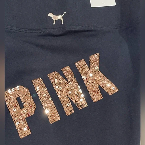 VS Pink Black Leggings with Gold Bling Sequin 'PINK'